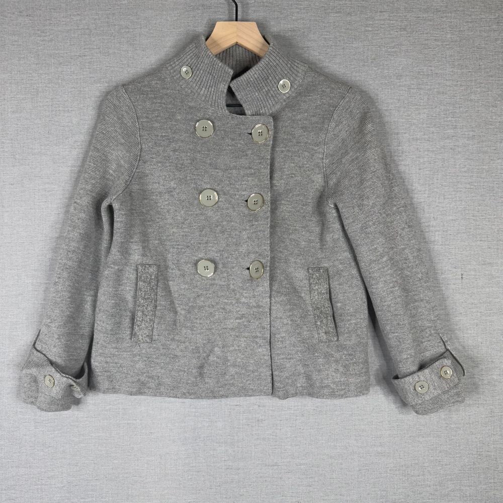 J.Crew Wool Knit Jacket Womens Size M Double Breasted Button Up Gray